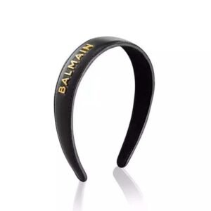 balmain black leather headband guldbelagt